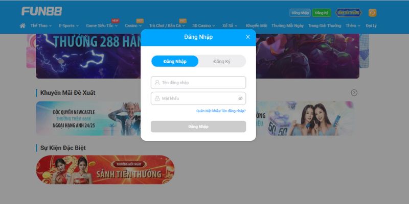 FUN88 Đăng nhập acc cực đơn giản sau 4 bước