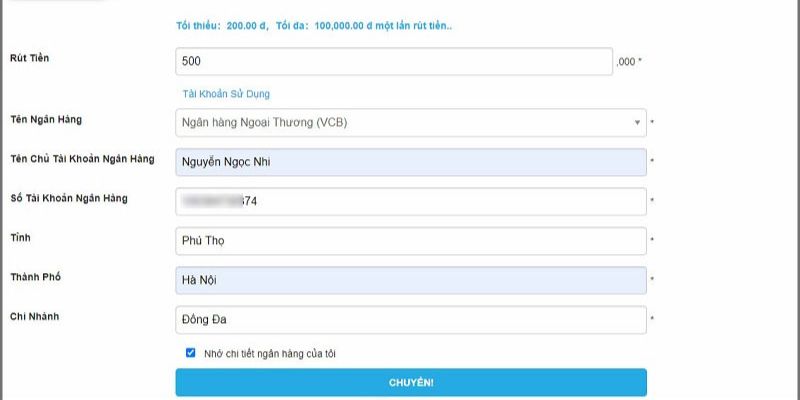 Sau đó mọi người cần xác nhận với các thông tin rút tiền Fun88